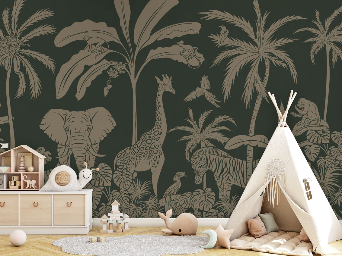 MONOCHROME JUNGLE GREEN VINTAGE - Mural - Tipi