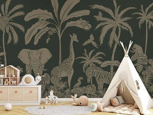 MONOCHROME JUNGLE GREEN VINTAGE - Mural - Tipi