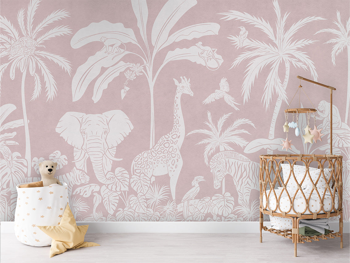MONOCHROME JUNGLE PINK - Mural - Crib rotan