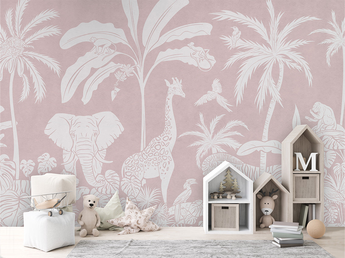MONOCHROME JUNGLE PINK - Mural - House cabinets