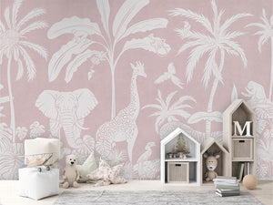 MONOCHROME JUNGLE PINK - Mural - House cabinets
