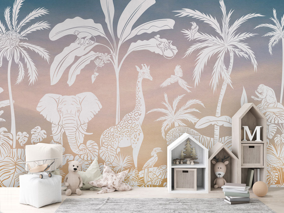 MONOCHROME JUNGLE PINK SKY - Mural - House cabinets