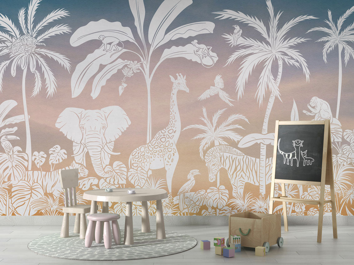 MONOCHROME JUNGLE PINK SKY - Mural - School board