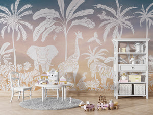 MONOCHROME JUNGLE PINK SKY - Mural - Table and cabinet