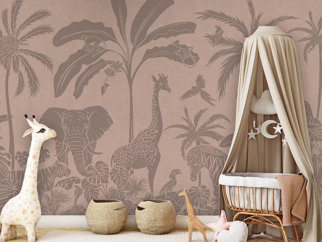 MONOCHROME JUNGLE PINK VINTAGE - Mural - Crib clamboe