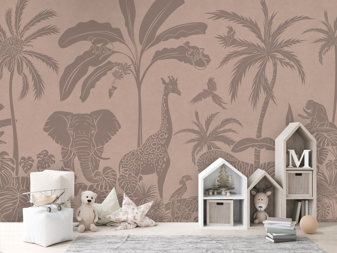 MONOCHROME JUNGLE PINK VINTAGE - Mural - House cabinets
