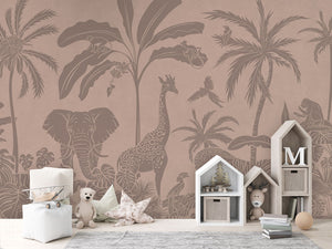 MONOCHROME JUNGLE PINK VINTAGE - Mural - House cabinets