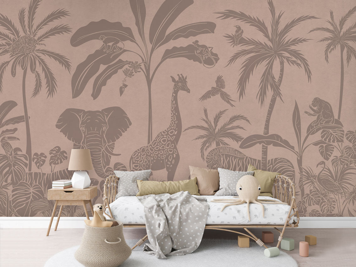 MONOCHROME JUNGLE PINK VINTAGE - Mural - Rotan couch
