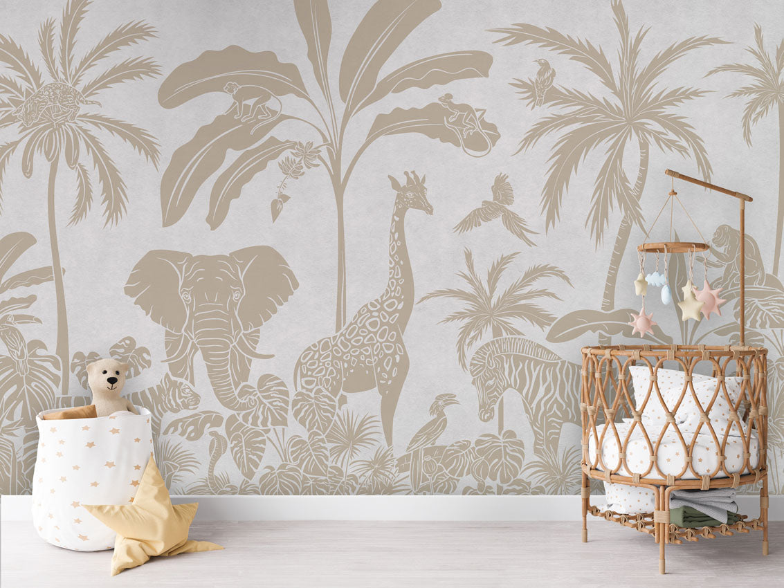 MONOCHROME JUNGLE WHITE VINTAGE - Mural - Crib rotan