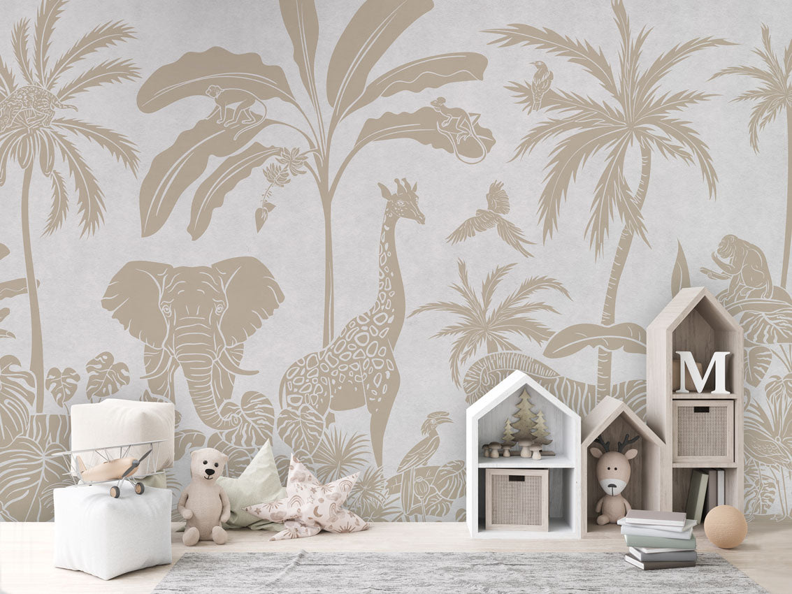 MONOCHROME JUNGLE WHITE VINTAGE - Mural - House cabinets