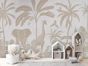 MONOCHROME JUNGLE WHITE VINTAGE - Mural - House cabinets