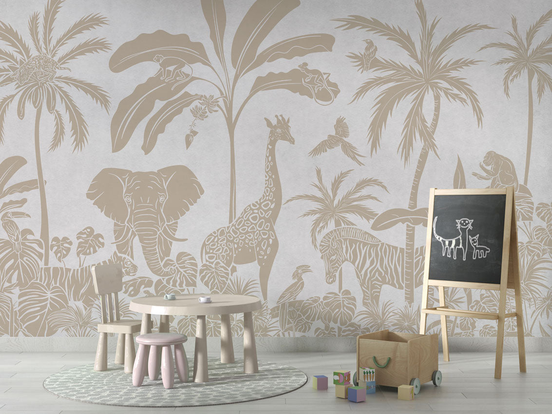 MONOCHROME JUNGLE WHITE VINTAGE - Mural - School board