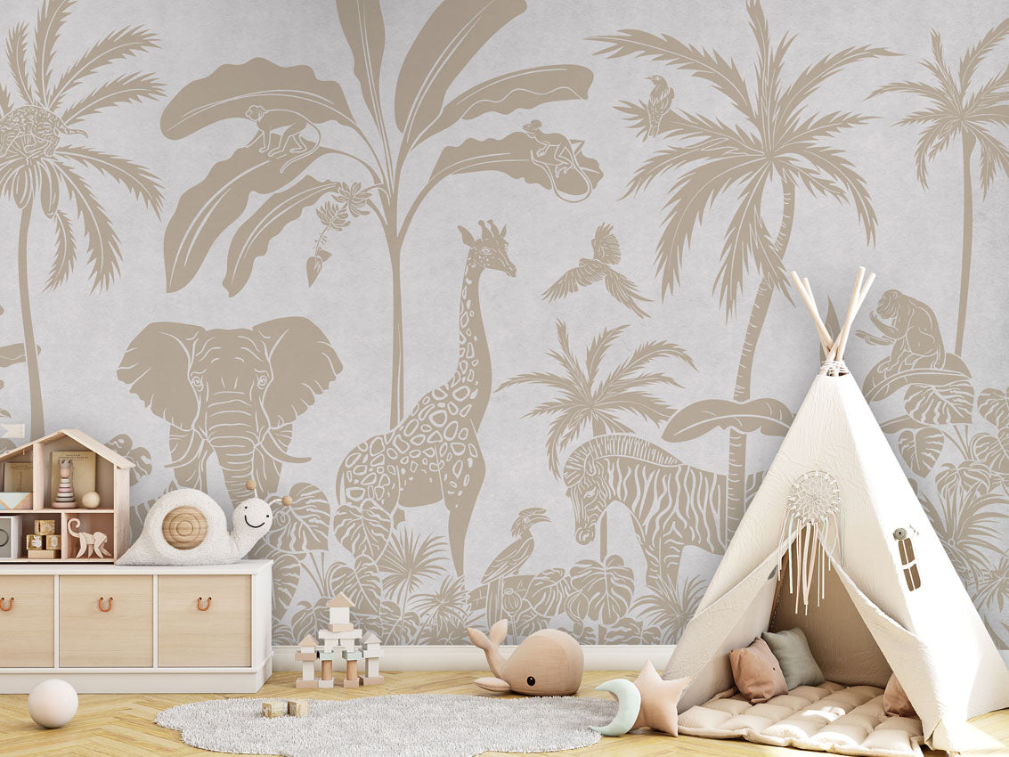 MONOCHROME JUNGLE WHITE VINTAGE - Mural - Tipi