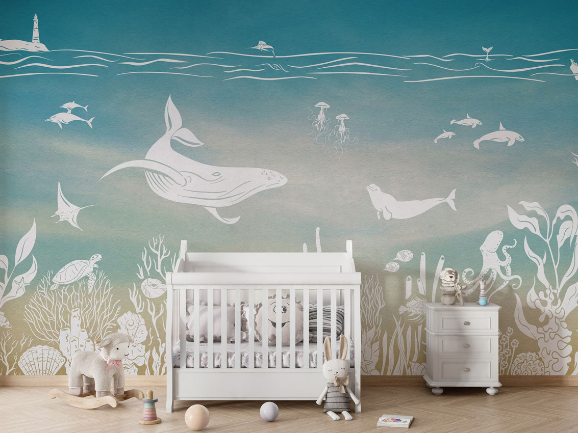 MONOCHROME SEA BLUE AQUA - Mural - Crib white