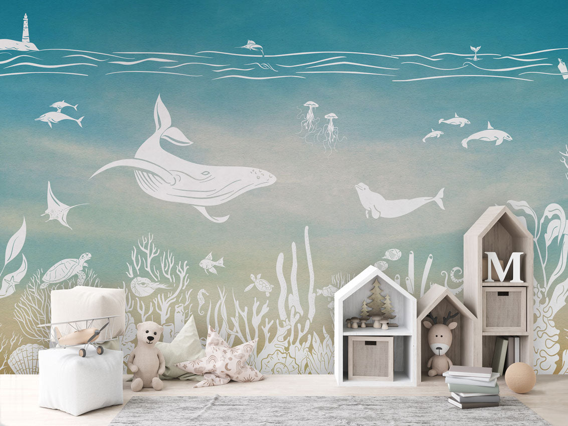 MONOCHROME SEA BLUE AQUA - Mural - House cabinets