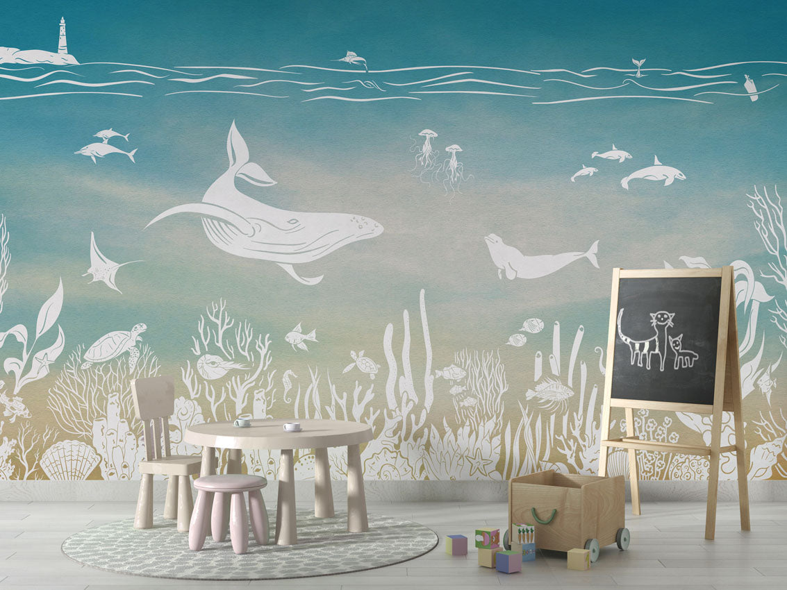 MONOCHROME SEA BLUE AQUA - Mural - School board