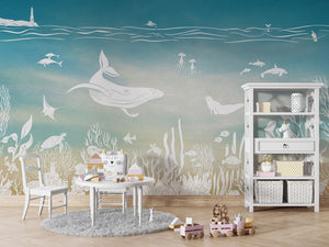 MONOCHROME SEA BLUE AQUA - Mural - Table and cabinet
