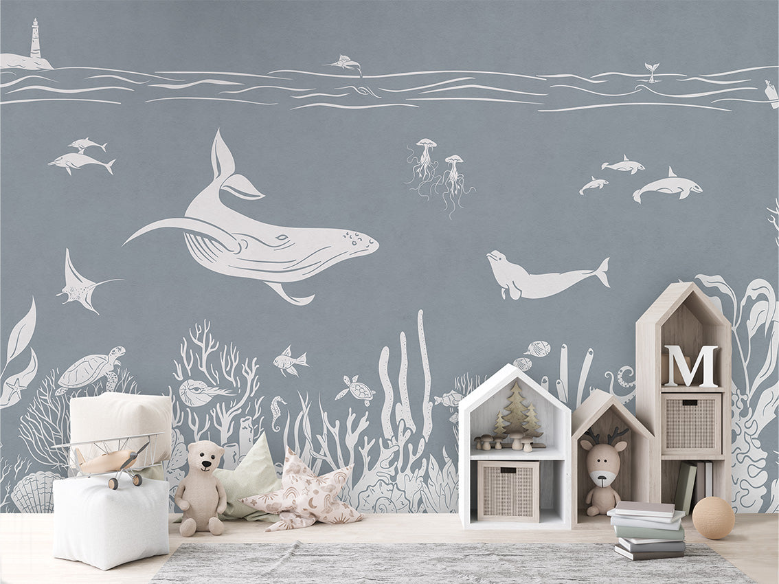 MONOCHROME SEA BLUE - Mural - House cabinets