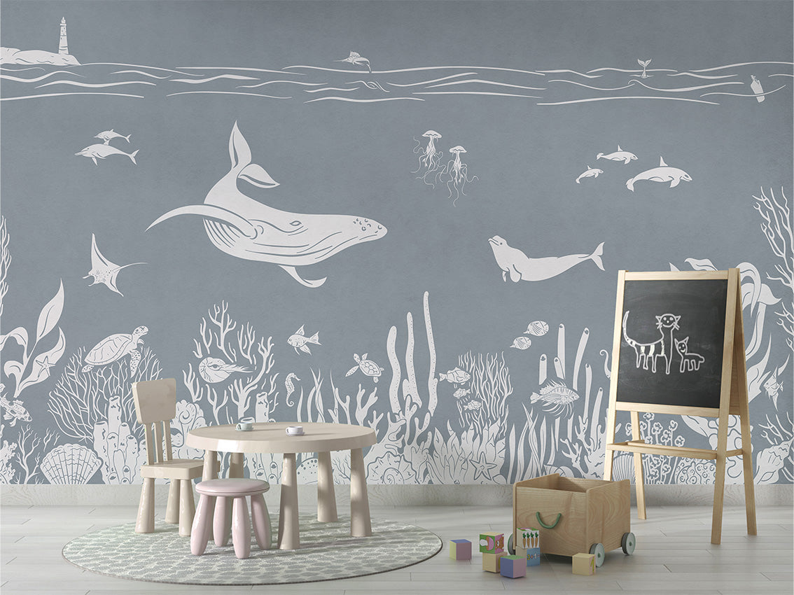 MONOCHROME SEA BLUE - Mural - School board