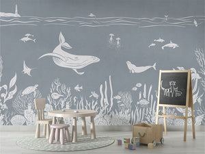 MONOCHROME SEA BLUE - Mural - School board