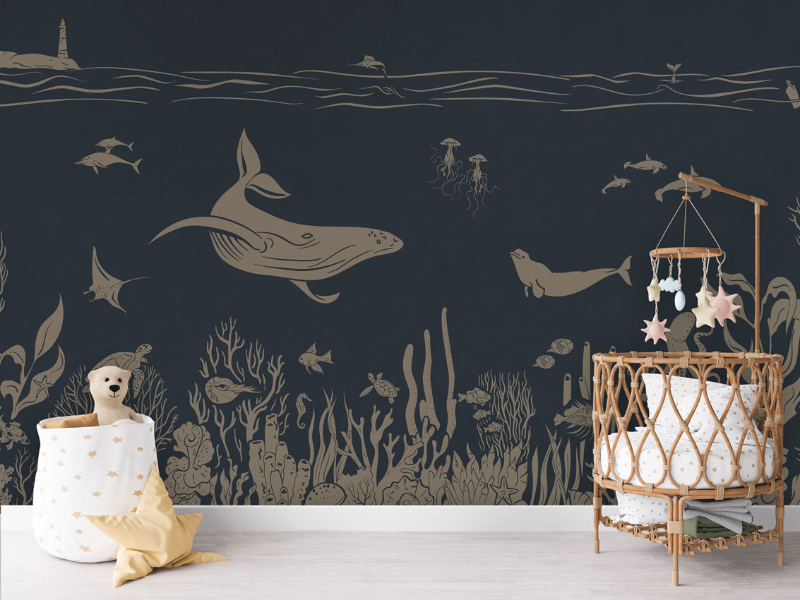 MONOCHROME SEA BLUE VINTAGE - Mural - Crib rotan