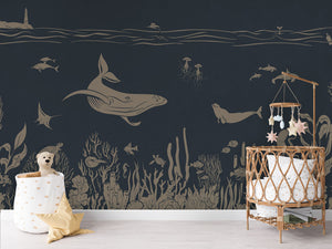 MONOCHROME SEA BLUE VINTAGE - Mural - Crib rotan