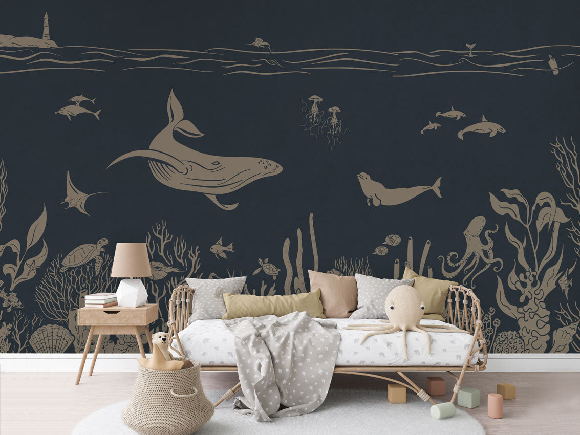 MONOCHROME SEA BLUE VINTAGE - Mural - Rotan couch
