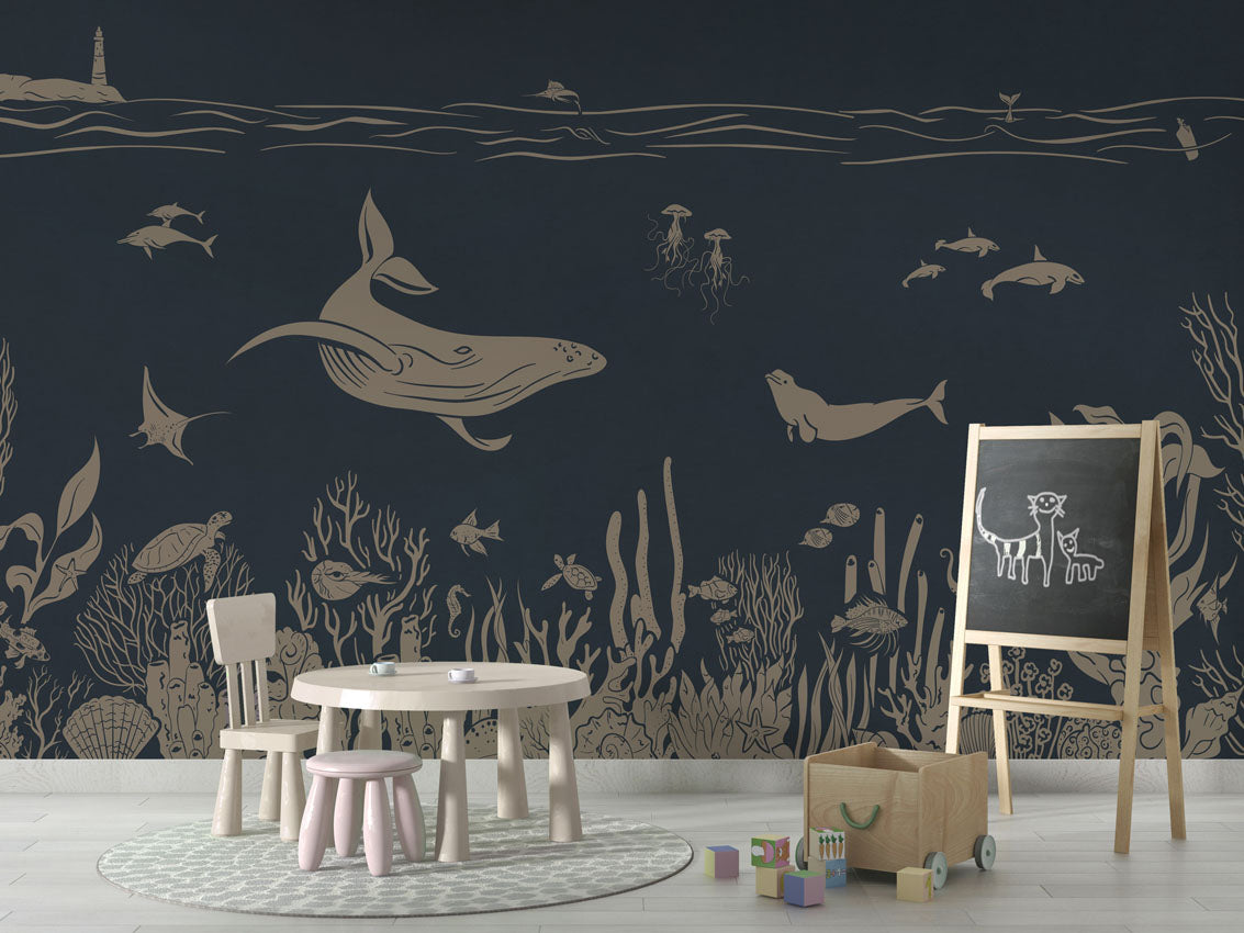 MONOCHROME SEA BLUE VINTAGE - Mural - School board