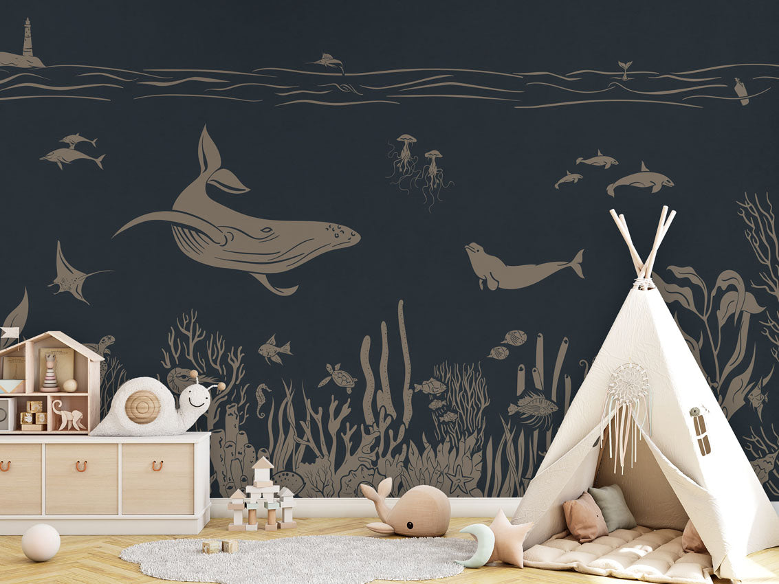 MONOCHROME SEA BLUE VINTAGE - Mural - Tipi