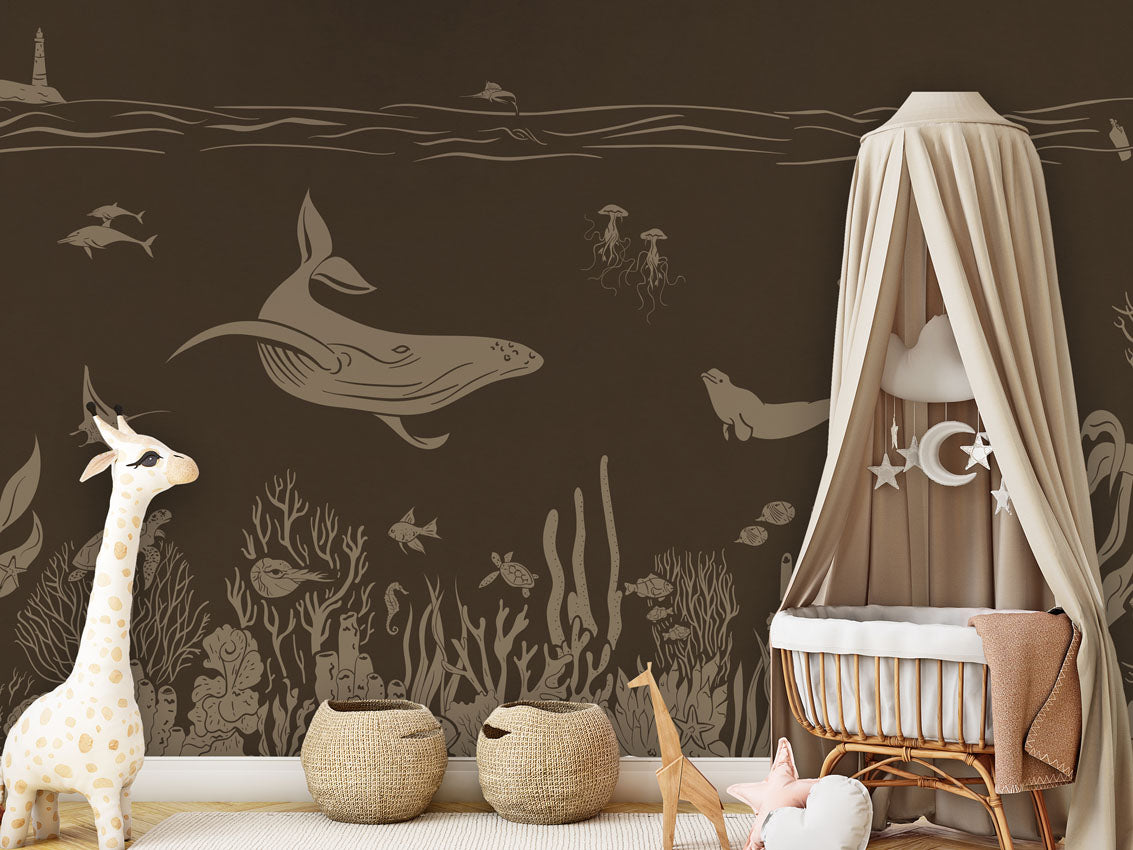 MONOCHROME SEA BROWN VINTAGE - Mural - Crib clamboe