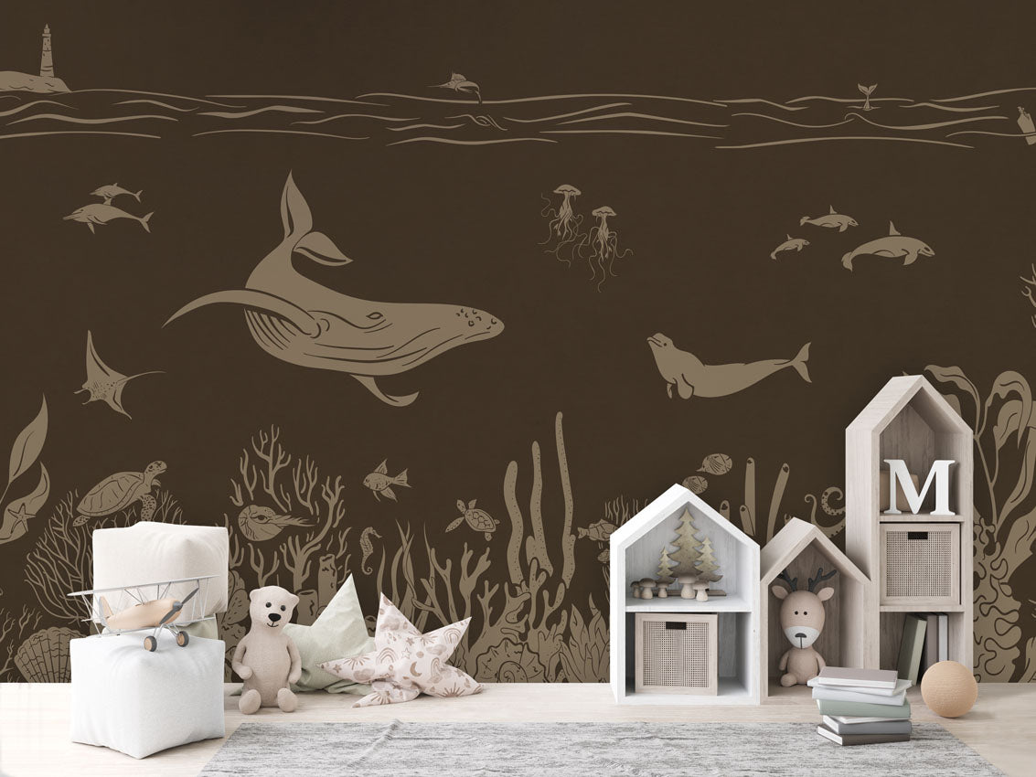 MONOCHROME SEA BROWN VINTAGE - Mural - House cabinets