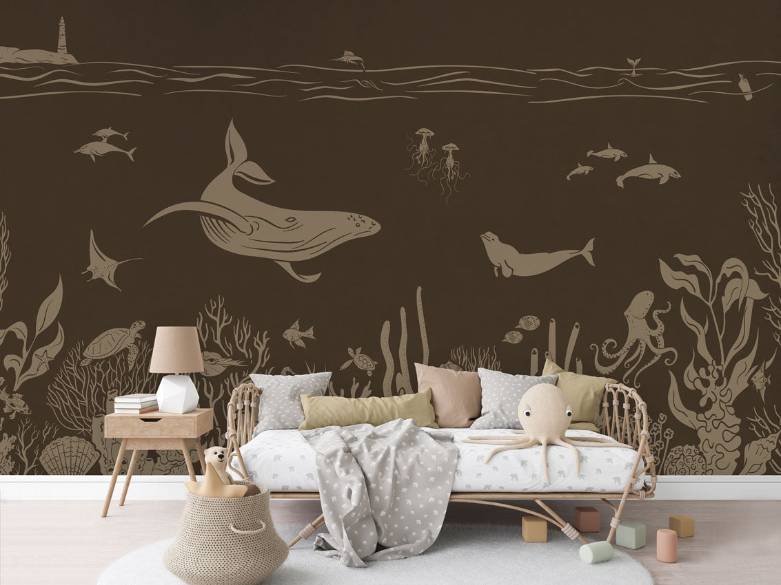 MONOCHROME SEA BROWN VINTAGE - Mural - Rotan couch