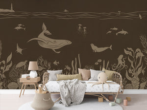 MONOCHROME SEA BROWN VINTAGE - Mural - Rotan couch