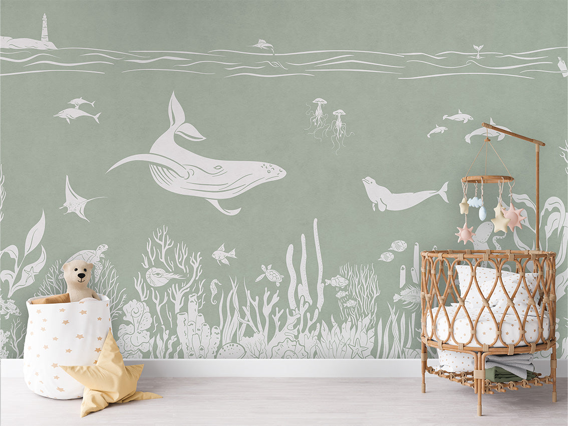 MONOCHROME SEA GREEN - Mural - Crib rotan