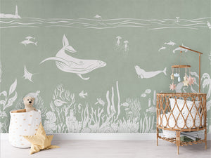 MONOCHROME SEA GREEN - Mural - Crib rotan