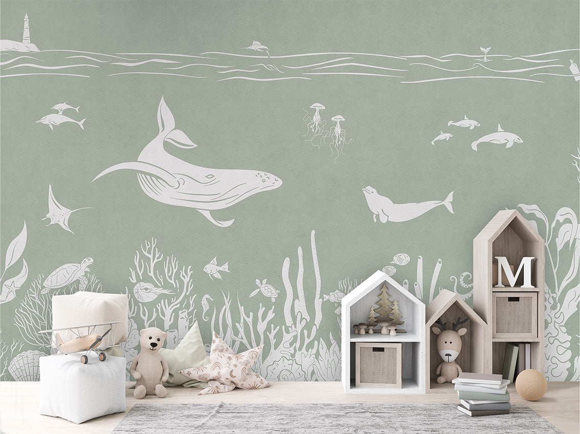 MONOCHROME SEA GREEN - Mural - House cabinets