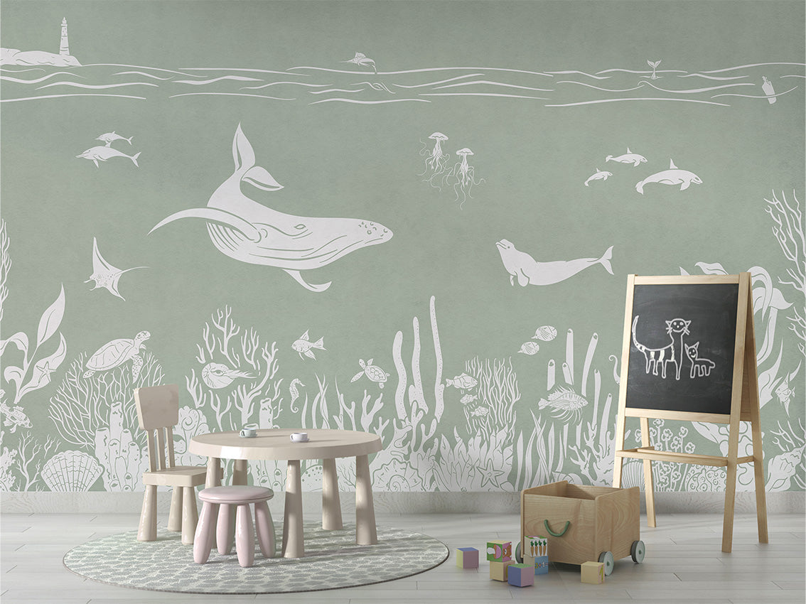 MONOCHROME SEA GREEN - Mural - School board
