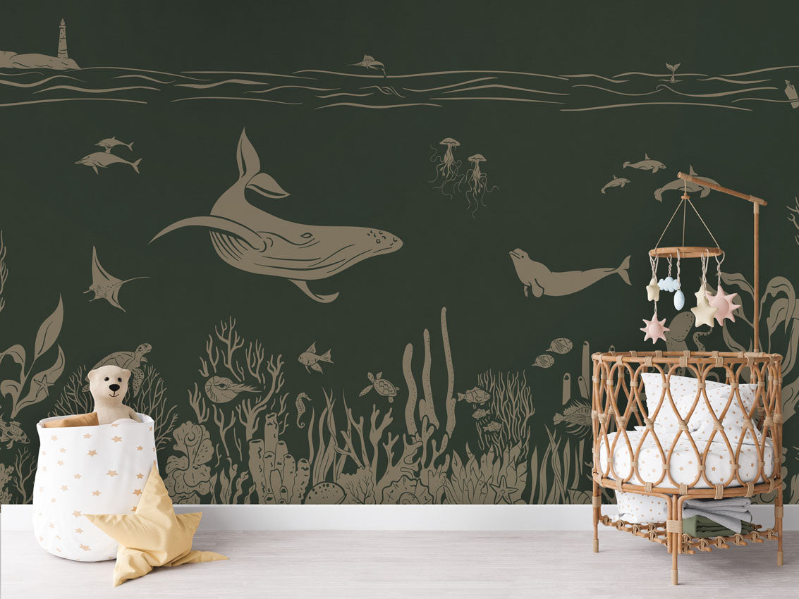 MONOCHROME SEA GREEN VINTAGE - Mural - Crib rotan