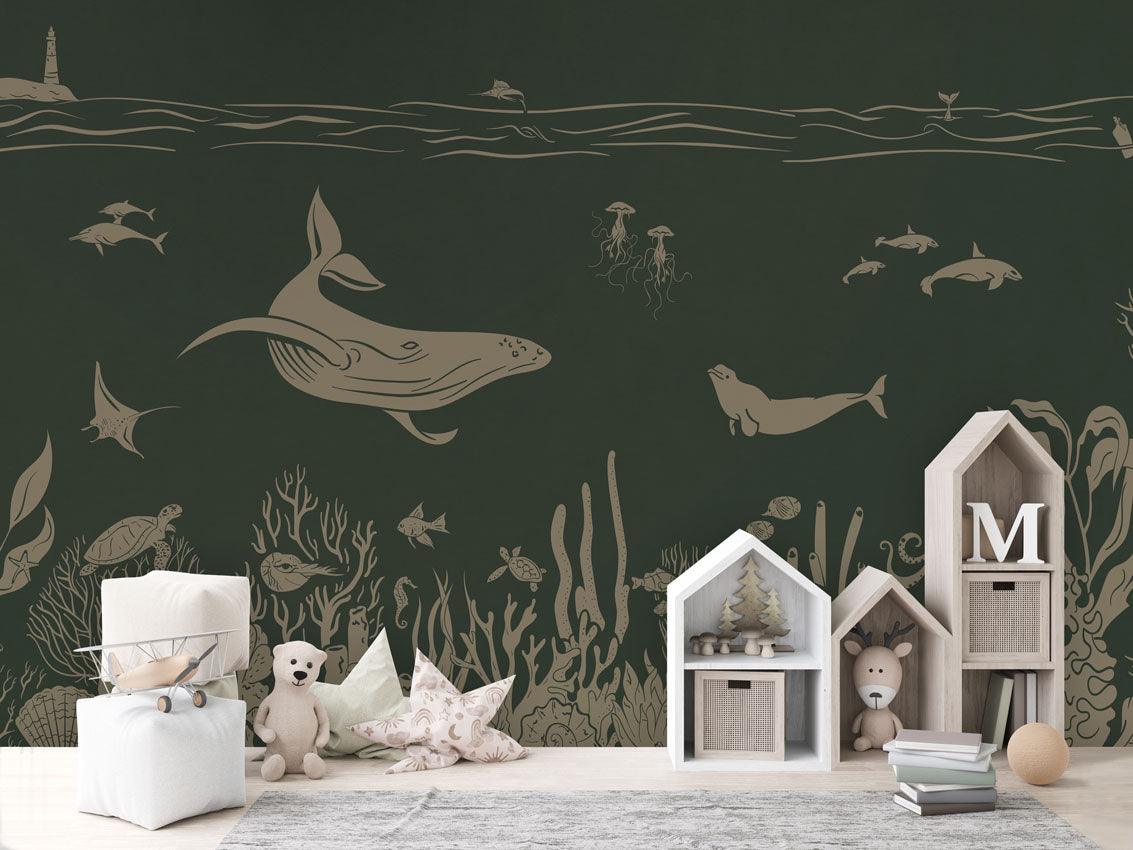 MONOCHROME SEA GREEN VINTAGE - Mural - House cabinets