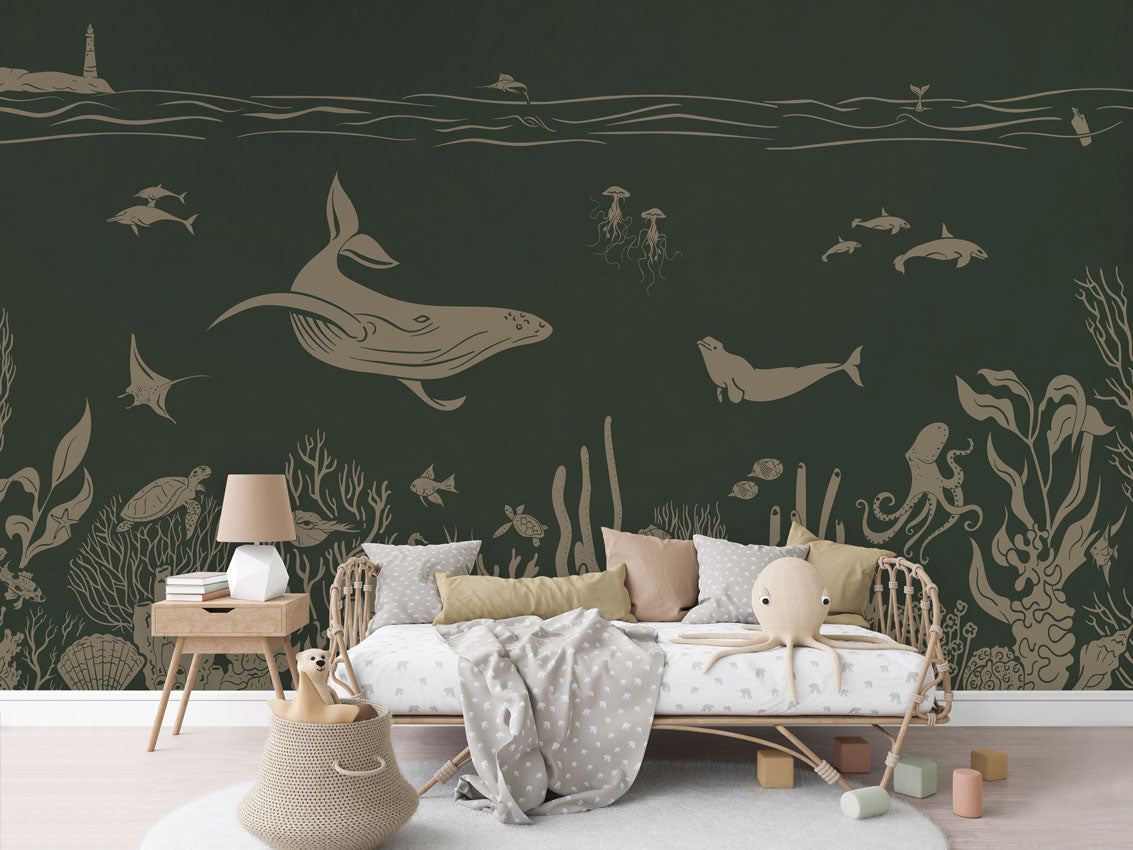MONOCHROME SEA GREEN VINTAGE - Mural - Rotan couch