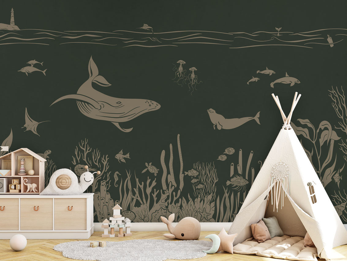 MONOCHROME SEA GREEN VINTAGE - Mural - Tipi