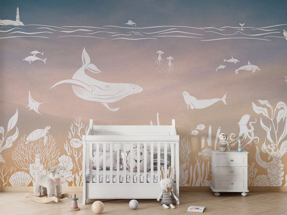 MONOCHROME SEA PINK AQUA - Mural - Crib white