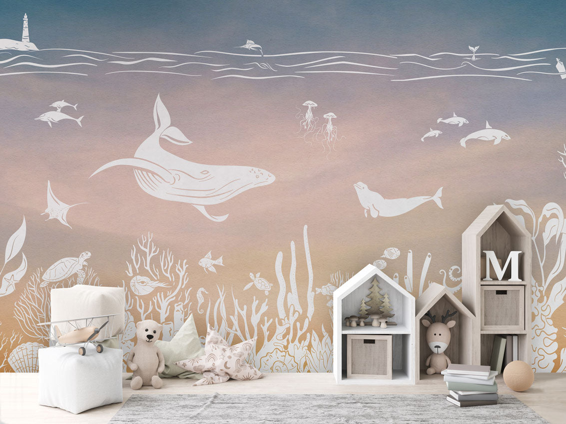 MONOCHROME SEA PINK AQUA - Mural - House cabinets