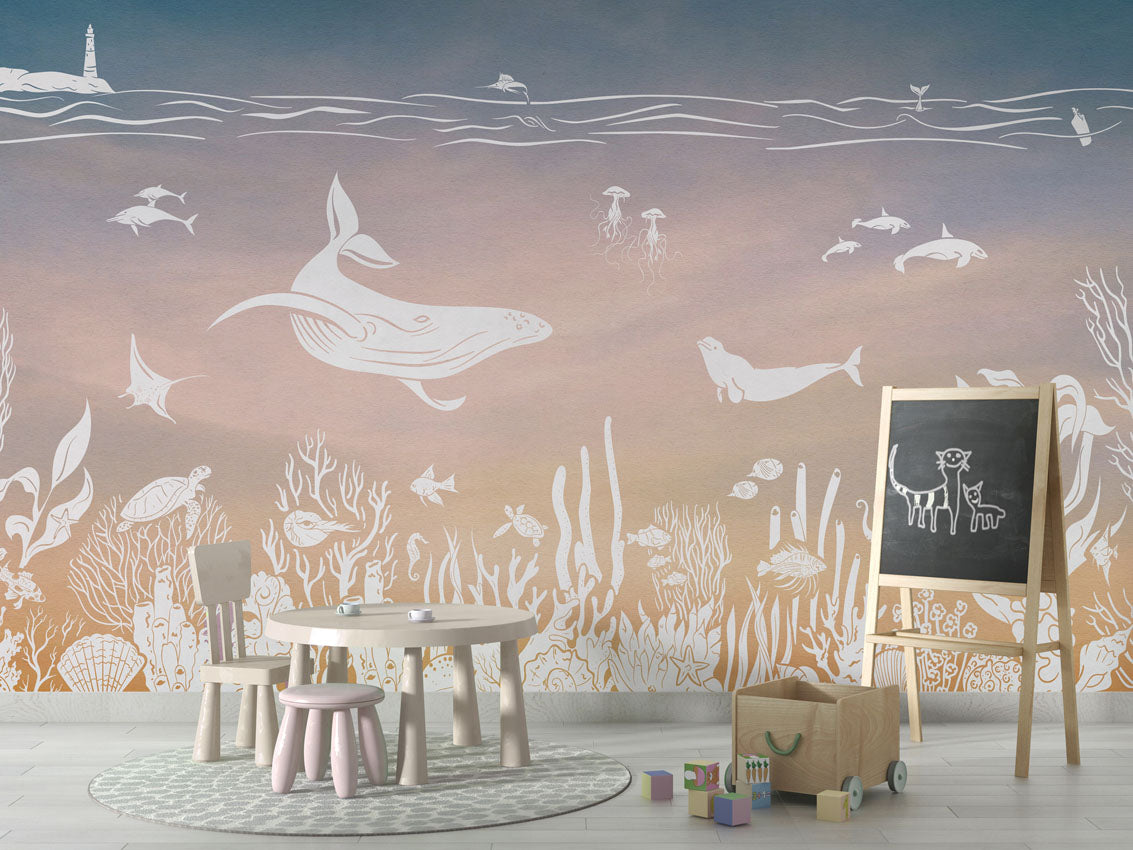 MONOCHROME SEA PINK AQUA - Mural - School board