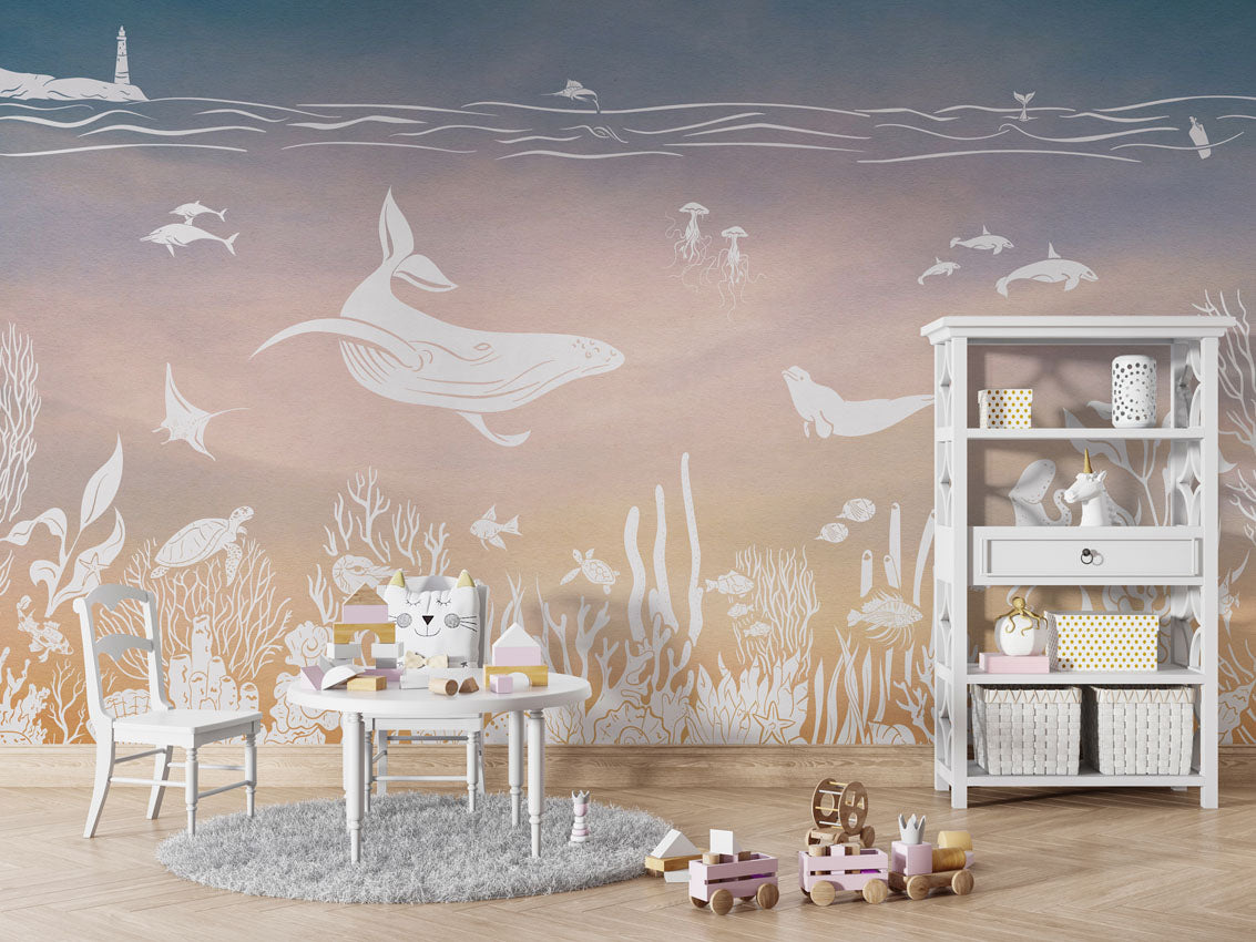 MONOCHROME SEA PINK AQUA - Mural - Table and cabinet