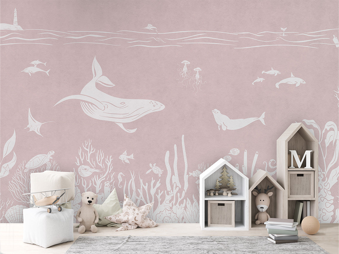 MONOCHROME SEA PINK - Mural - House cabinets