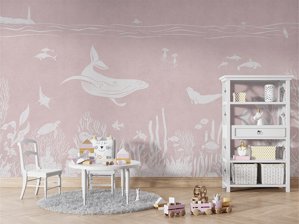 MONOCHROME SEA PINK - Mural - Table and cabinet