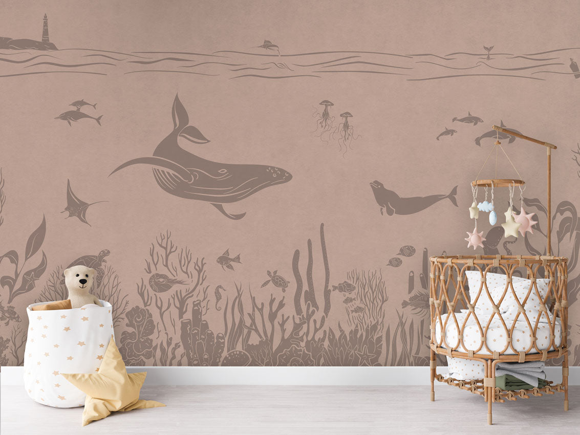 MONOCHROME SEA PINK VINTAGE - Mural - Crib rotan
