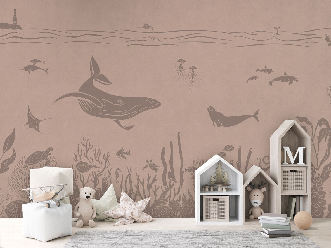 MONOCHROME SEA PINK VINTAGE - Mural - House cabinets