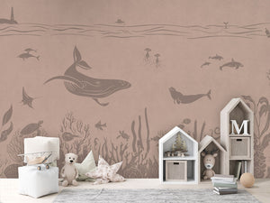 MONOCHROME SEA PINK VINTAGE - Mural - House cabinets